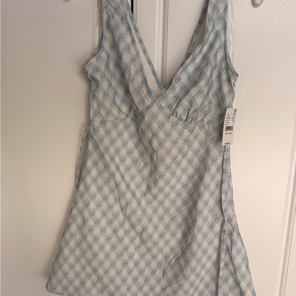PacSun Light Blue and White Checkered Mini Dress